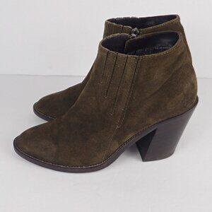 Aquatalia Women's 10 Heeled Booties Ankle Boots Olive Green Suede Made In Italy